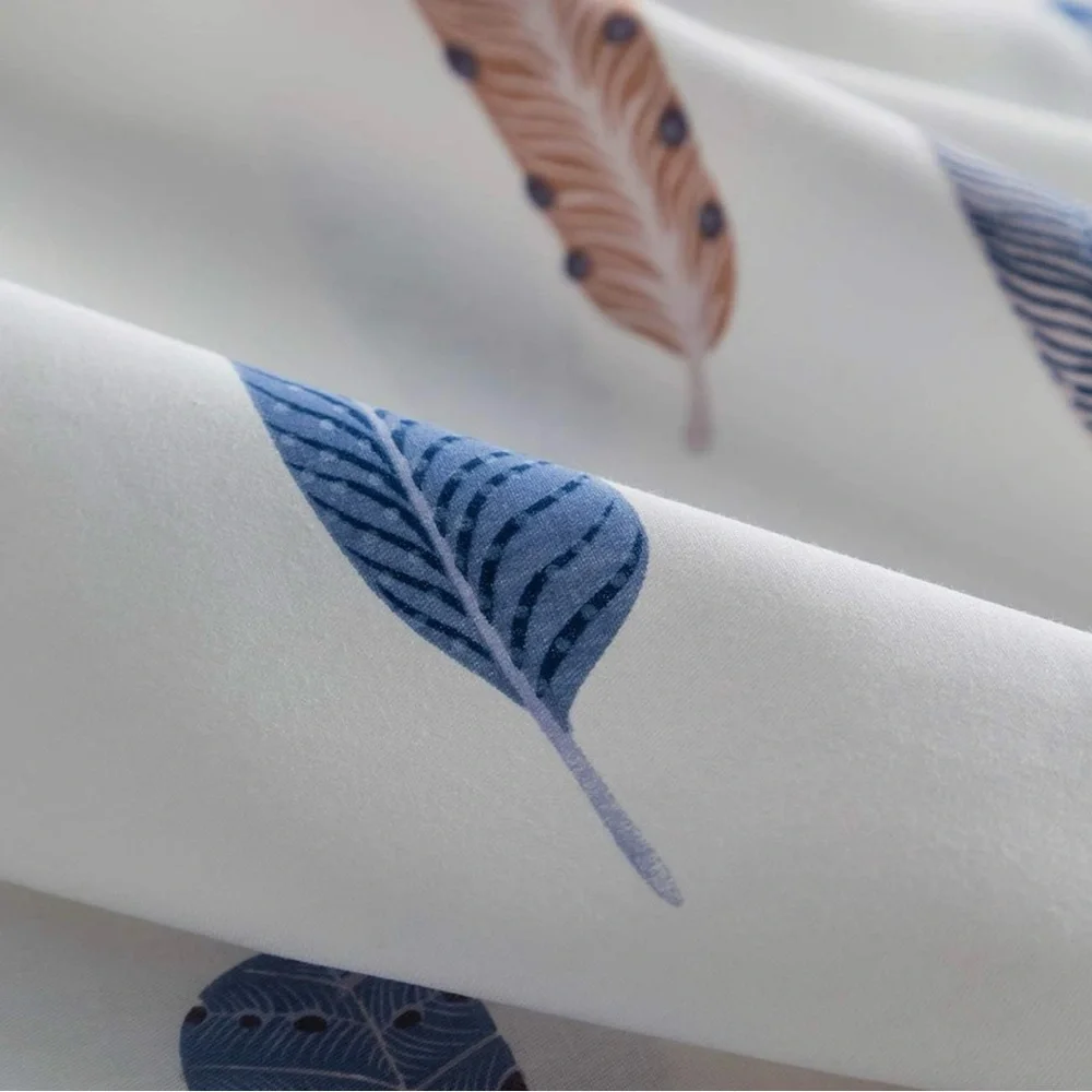 NEW Anthro White Abstract Feather Boho Cotton Queen King Bedding Duvet Sham Set